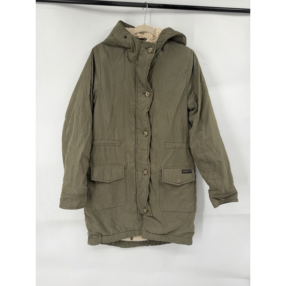 Abercrombie & Fitch Parka Small Olive Green Sherpa Lined Hooded Coat No Fur Trim